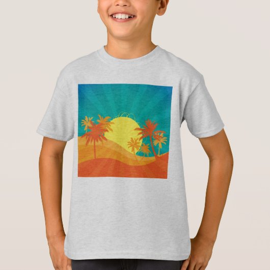 サンセットビーチトロピカルレトロサーフデザイン Tシャツ (正面)