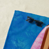 サンセットビーチハワイアンウッフェイクドサーフボードピンク ビーチタオル (インサイチュ)