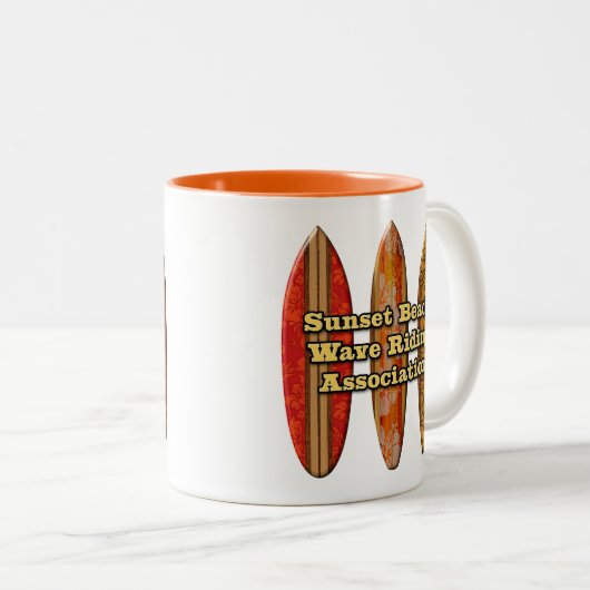 サンセットビーチハワイアンサーフボードウェーブライダー ツートーンマグカップ (正面右)