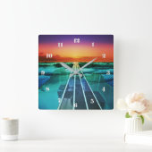 サンセットビーチバスギターミュージックウォールクロック スクエア壁時計 (ホーム)