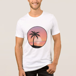 サンセットビーチバッジ - ミニマリストハンドドローントシャツ トライブレンドTシャツ
