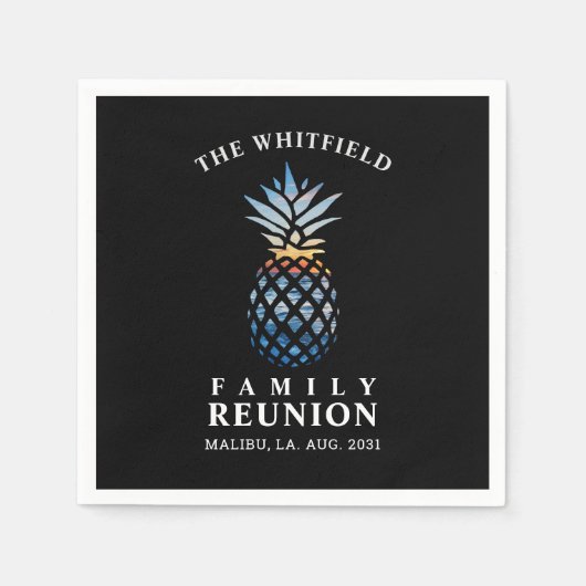 サンセットビーチパイナップルカスタムと海ファミリー スタンダードカクテルナプキン (正面)