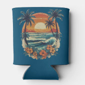 サンセットビーチパームツリーサマーおもしろいバケーション 缶クーラー (裏面)