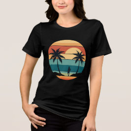 サンセットビーチパームツリー サマー ビブス レトロ エステティック トライブレンドTシャツ