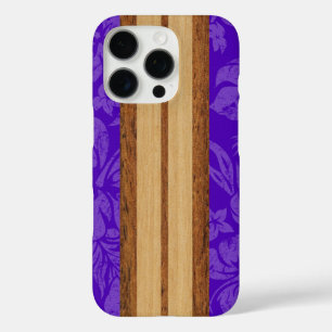 サンセットビーチフェイクウッドサーフボードハワイアンパープル iPhone 16 PROケース