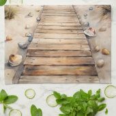 サンセットビーチボードウォークウォーター色 キッチンタオル (折り畳み)