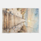 サンセットビーチボードウォークウォーター色 キッチンタオル (横)