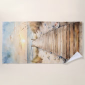 サンセットビーチボードウォークウォーター色 ビーチタオル (正面)