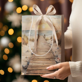 サンセットビーチボードウォークウォーター色 ミディアムペーパーバッグ