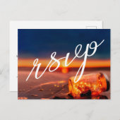 サンセットビーチメイスンジャーブルーナイトウェディングRSVP 案内ポストカード (正面/裏面)