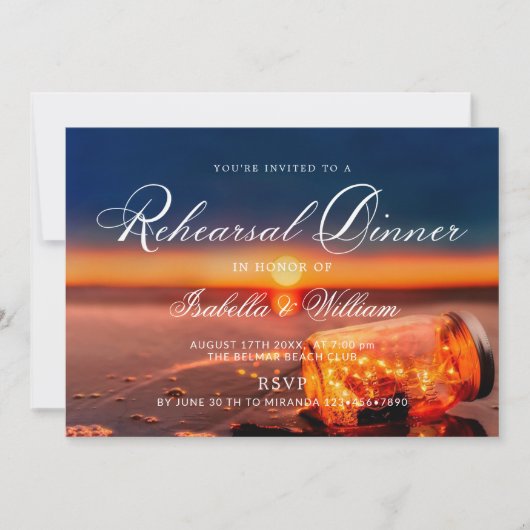 サンセットビーチメイスンジャーブルーナイトリハーサルディナー 招待状 (正面)