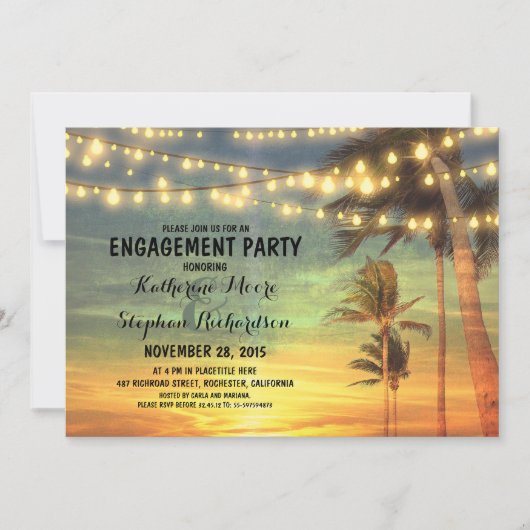 サンセットビーチ婚約パーティの弦灯 招待状 (正面)