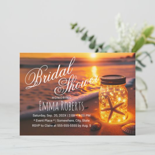 サンセットビーチ白熱［赤熱］光を放つメイスンジャーブライダルシャワー 招待状 (スタンド正面)