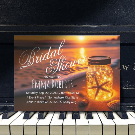 サンセットビーチ白熱［赤熱］光を放つメイスンジャーブライダルシャワー 招待状