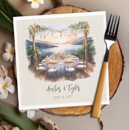 サンセットビーチ素朴フェアリーライトウェディングレセプション スタンダードランチョンナプキン