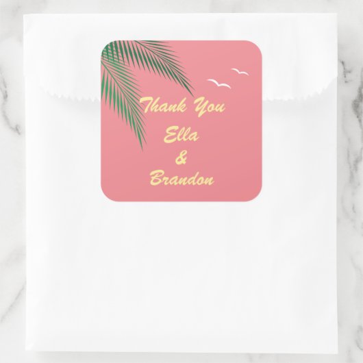 サンセットビーチ結婚式サンキューステッカー スクエアシール (バッグ)