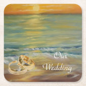サンセットビーチ結婚式ナプキン スクエアペーパーコースター (正面)