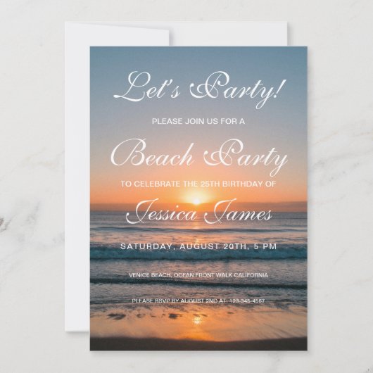 サンセットビーチ誕生日パーティーの招待 招待状 (正面)