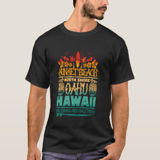 サンセットビーチ オアフ島 ノースショア ハワイ サーフ レトロ タイ Tシャツ