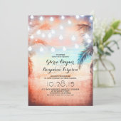 サンセットビーチ&ストリングライト結婚式招待状 招待状 (スタンド正面)