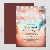 サンセットビーチ&ストリングライト結婚式招待状 招待状 (正面/裏面)