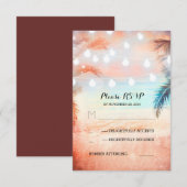 サンセットビーチtwinkle lightsピンクの結婚式RSVP 出欠カード (正面/裏面)