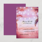 サンセットビーチtwinkle lights紫色の結婚式RSVP 出欠カード (正面/裏面)