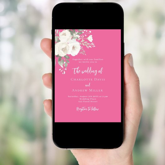 サンセットピンクのバラの花模様結婚ズ 招待状