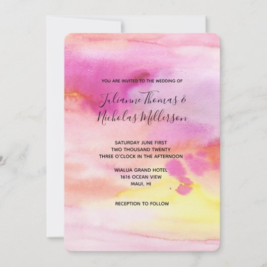 サンセットピンクピーチイエローウォーター色 招待状 (正面)