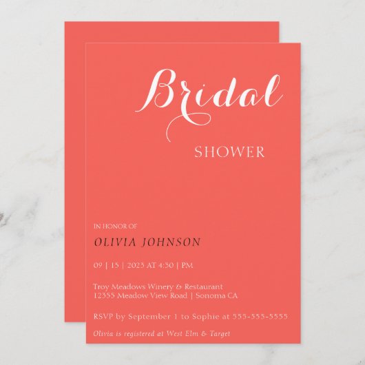 サンセットブミニマルライダルシャワー招待 招待状 (正面/裏面)