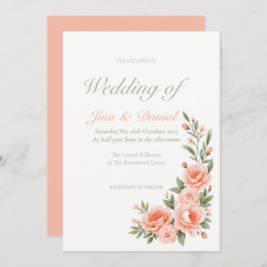 サンセットブルーム - ソフトオレンジ 招待状 (正面/裏面)