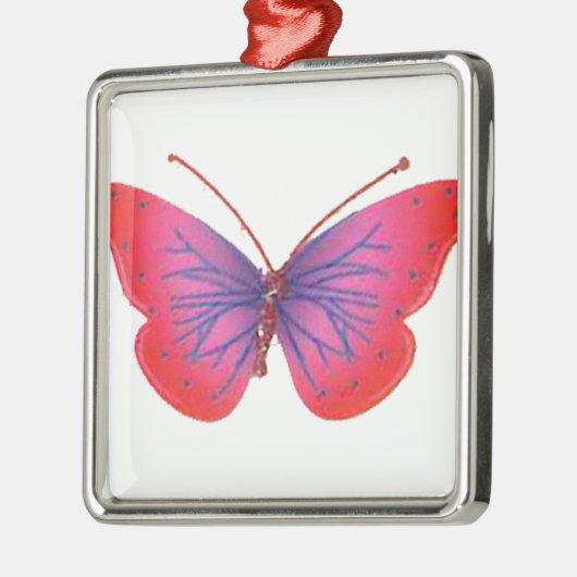 『サンセットブルーム』 赤と紫の蝶のアートプリント メタルオーナメント (左)