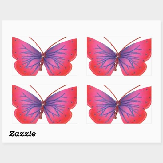 『サンセットブルーム』 赤と紫の蝶のアートプリント 長方形シール (シート)