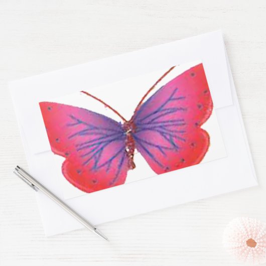 『サンセットブルーム』 赤と紫の蝶のアートプリント 長方形シール (封筒)