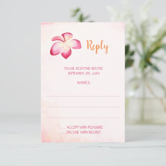 サンセットプルメリア結婚の返信カード 出欠カード (スタンド正面)
