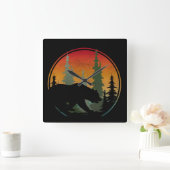 サンセットベア自然森林動物 スクエア壁時計 (ホーム)