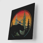 サンセットベア自然森林動物 スクエア壁時計 (傾斜)