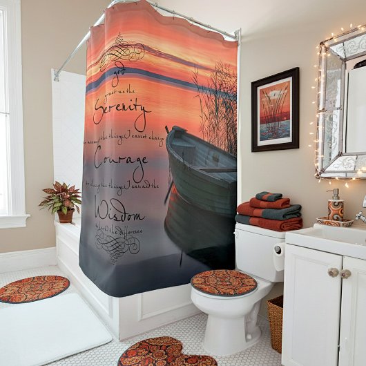 サンセットボートとセレニティ祈りの言葉 シャワーカーテン