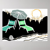 サンセットポスターのターコイズビーチの椅子とミセス ポスター (正面)