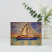 サンセットポストカードで帆船 ポストカード (スタンド正面)