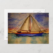 サンセットポストカードで帆船 ポストカード (正面/裏面)
