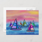サンセットポストカードで帆船 ポストカード (正面/裏面)