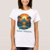 「サンセットマインドセット」ヴィンテージカラフルトロピカルサンセット Tシャツ (正面)