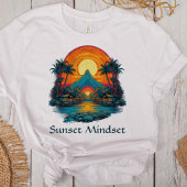 「サンセットマインドセット」ヴィンテージカラフルトロピカルサンセット Tシャツ