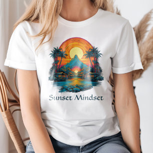 「サンセットマインドセット」ヴィンテージカラフルトロピカルサンセット Tシャツ