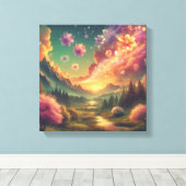 サンセットマウンテンの上の魔法の花びらの空 キャンバス (インサイチュ (ウッドフロア))