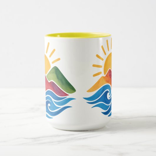サンセットマウンテンオーシャン陶器マグ マグカップ (中央)