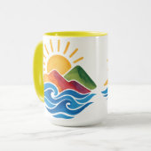 サンセットマウンテンオーシャン陶器マグ マグカップ (正面左)