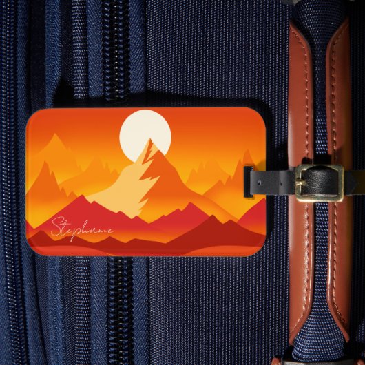 サンセットマウンテンピークスランドスケープイラストレーション ラゲッジタグ (正面インサイチュ4)