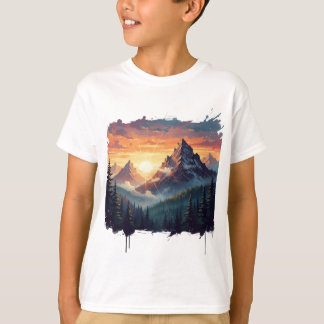 サンセットマウンテンフォレストアートTシャツ Tシャツ